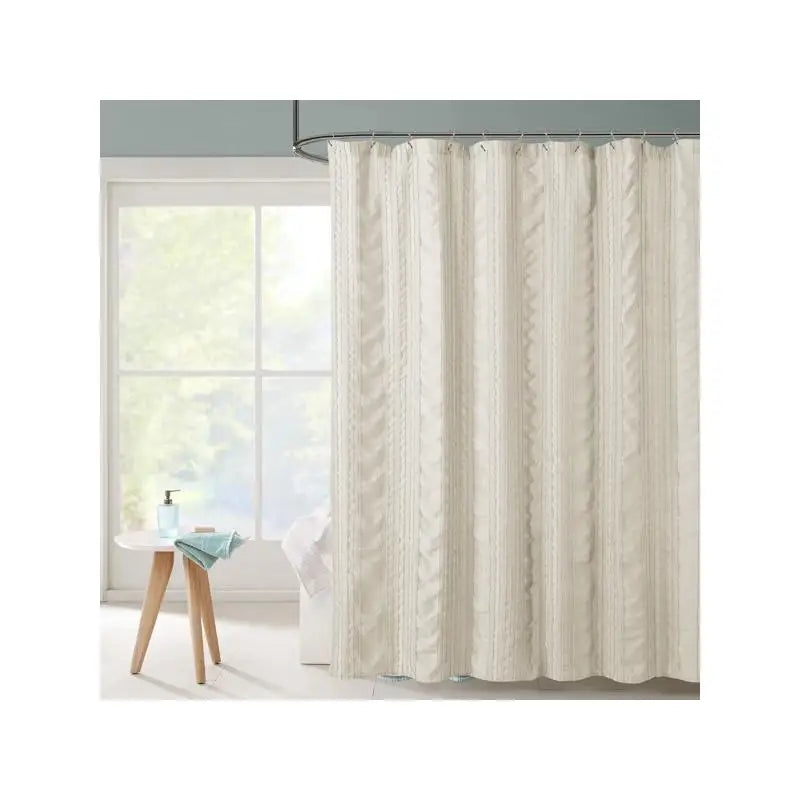 Striped Tufted Shower Curtain 72x72 Inch For Modern Boho Bathroom Decor Premium Polyester Knit