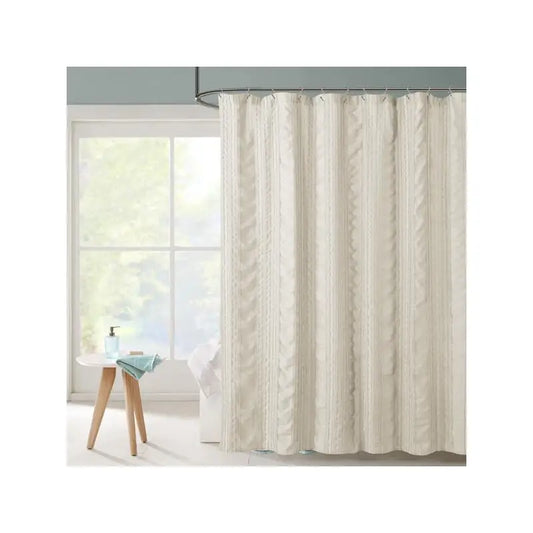 Striped Tufted Shower Curtain 72x72 Inch For Modern Boho Bathroom Decor Premium Polyester Knit