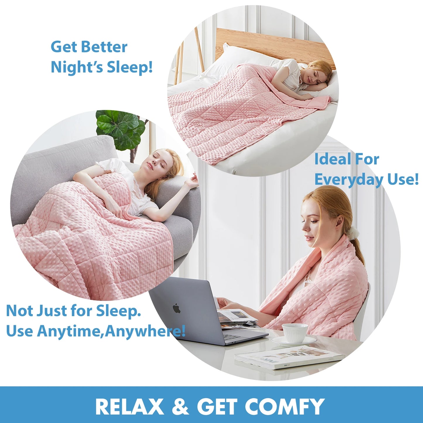 Pink Breathable Soft Minky Weighted Throw Blanket All Season Glass Beads