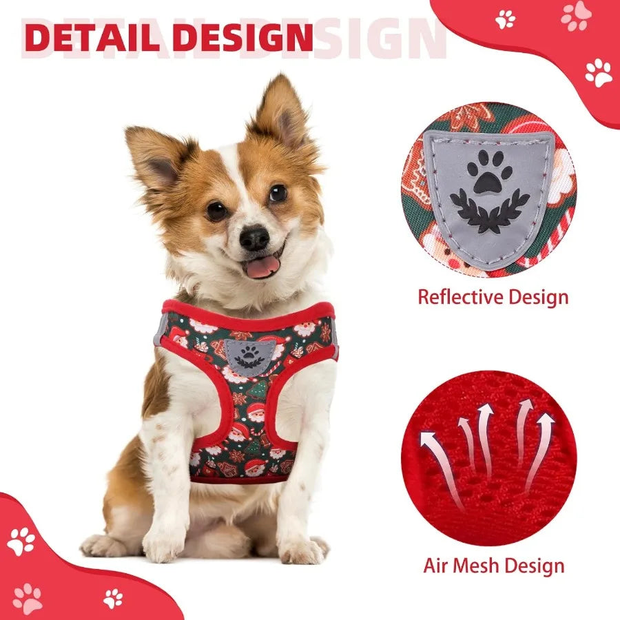 Christmas Dog Harness Medium Step In NoPull Soft Mesh Adjustable Vest Reflective