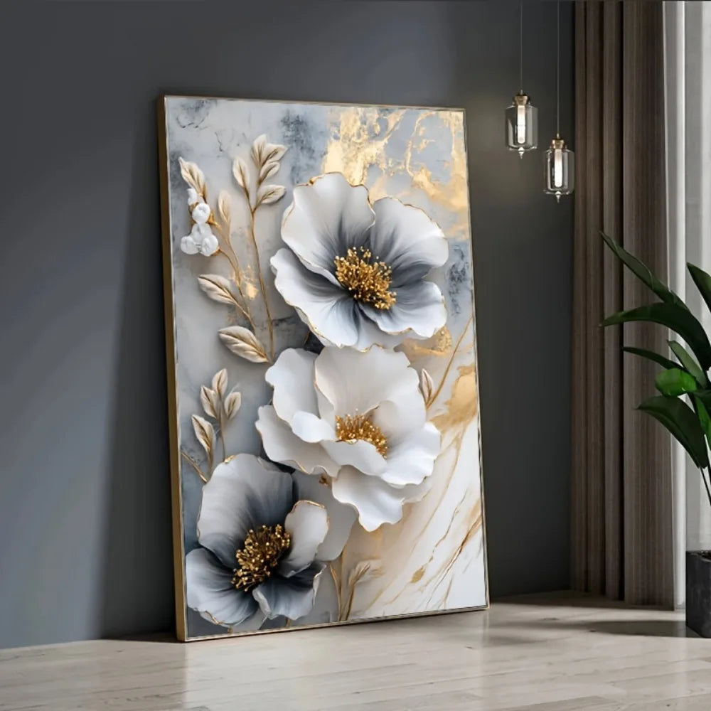 Modern Luxury Floral Canvas Mural Framed 3D Painting Bedroom