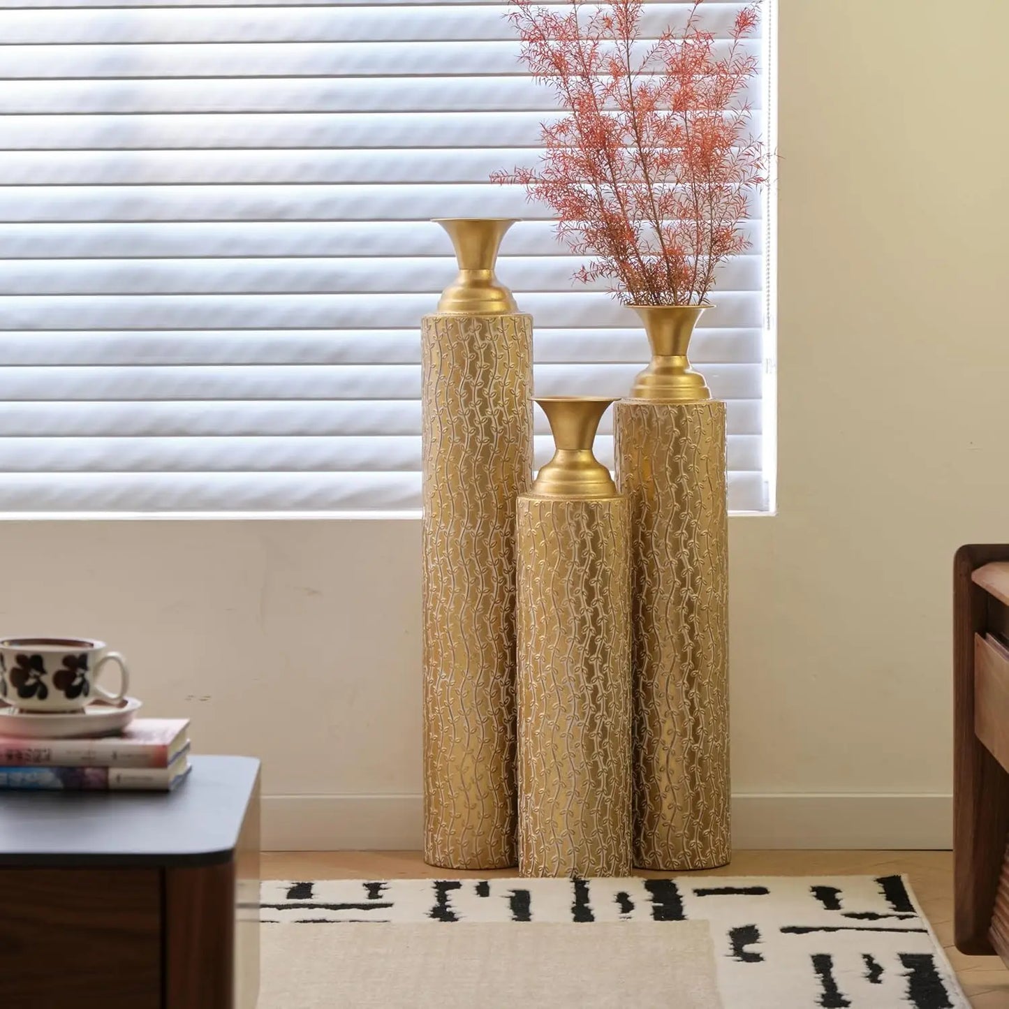 Gold Metal Vase Set of 3 Centerpiece Vases for Living Room