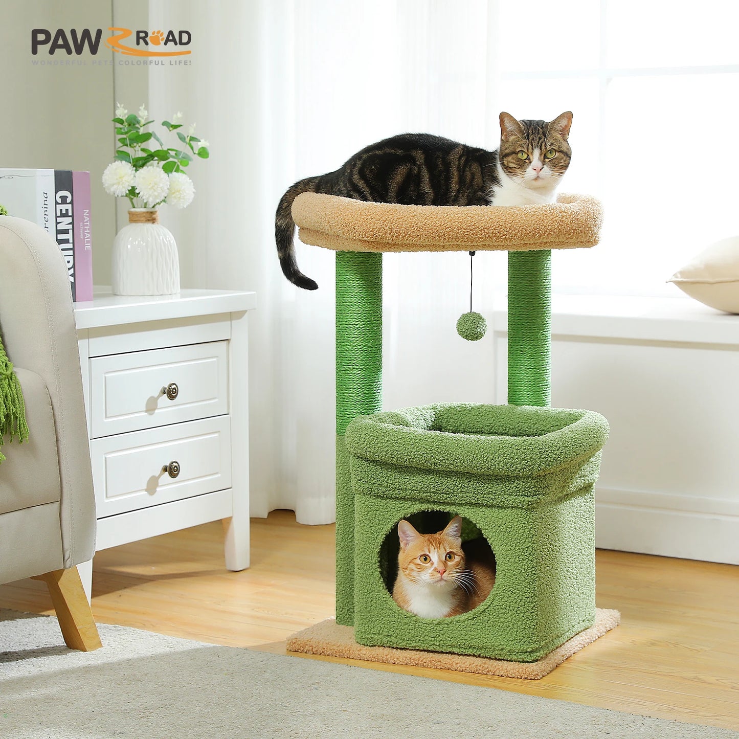 Cat Tree Tower With Cozy Condo And Wide Top Perch Sisal Posts For Indoor Cats