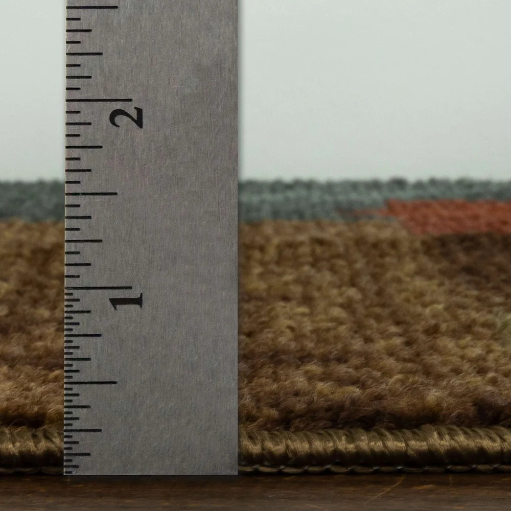 Multicolor Leaf Block Print Area Rug With Non Slip Backing Stain Resistant Machine Washable Durable Tufted Rug