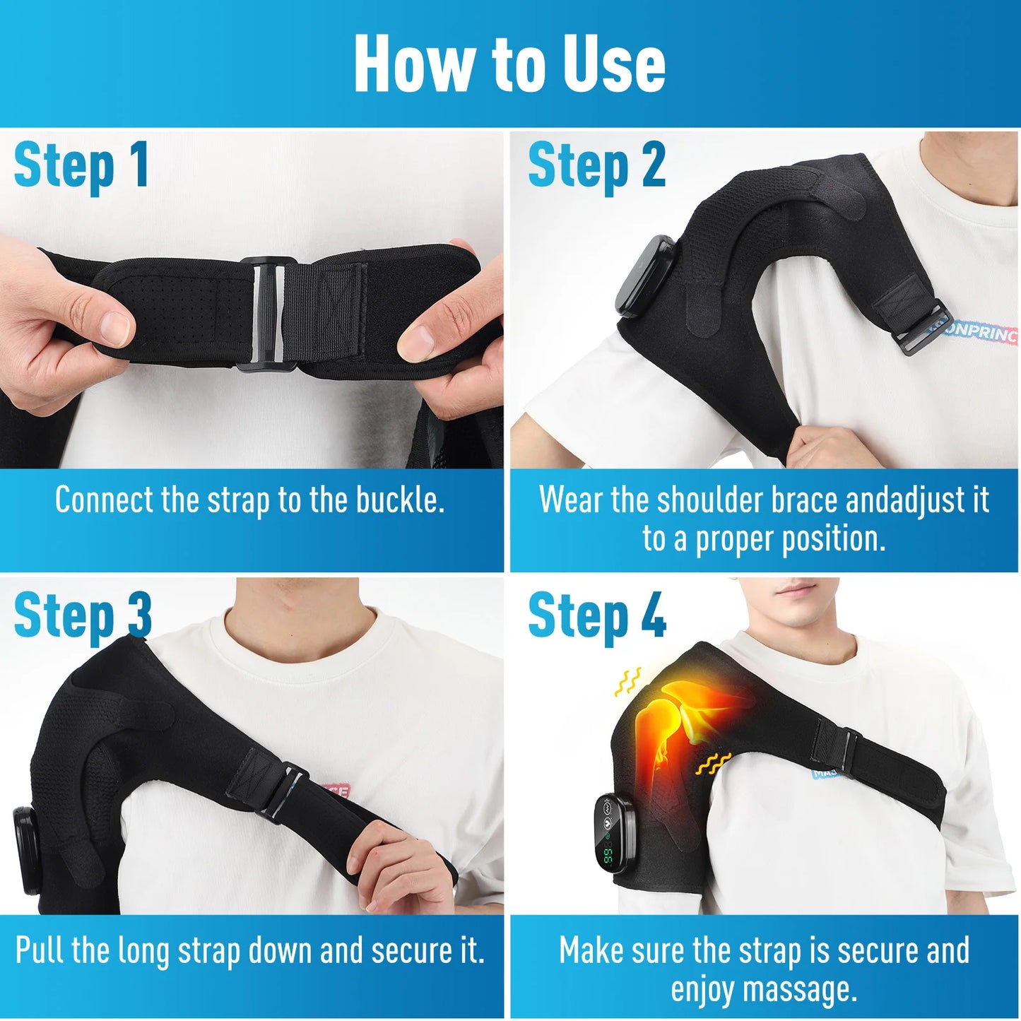 Electric Heating Shoulder Massage Belt With Adjustable Heat And 3 Speed Vibration For Shoulder Back Neck Pain Relief