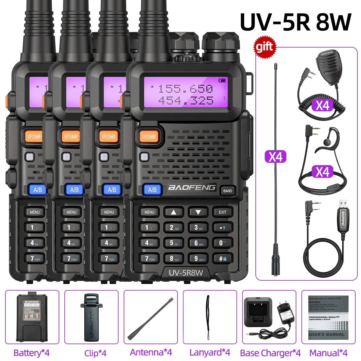 Baofeng UV5R 8W Dual Band Walkie Talkie VHF UHF 1800mAh Battery