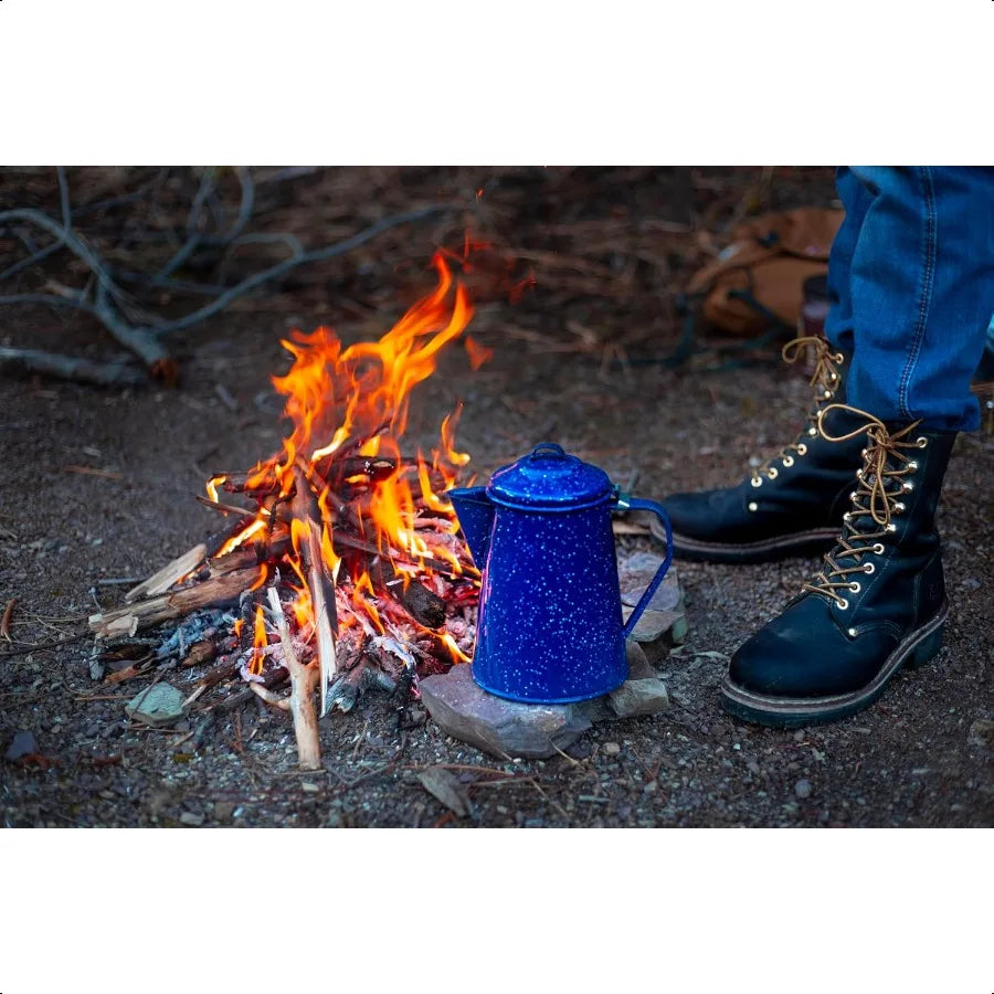 Enamel Coffee Pot 8 Cup for Camping and Farmhouse Use Stainless Steel Tea and Coffee Maker