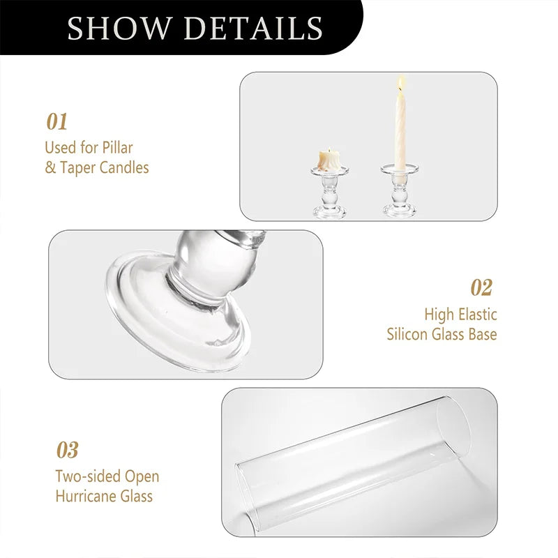 Clear Glass Hurricane Candle Holder Set Of 2 13.8 Inch Tall
