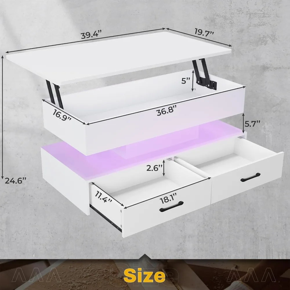 MKDK Lift Top Coffee Table With Storage White 2 Drawers