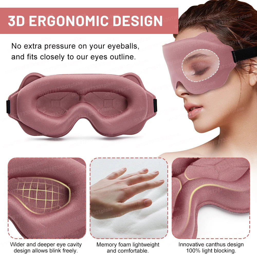 3D Sleep Mask Memory Foam Blockout Light Eyeshade Portable Travel Comfort