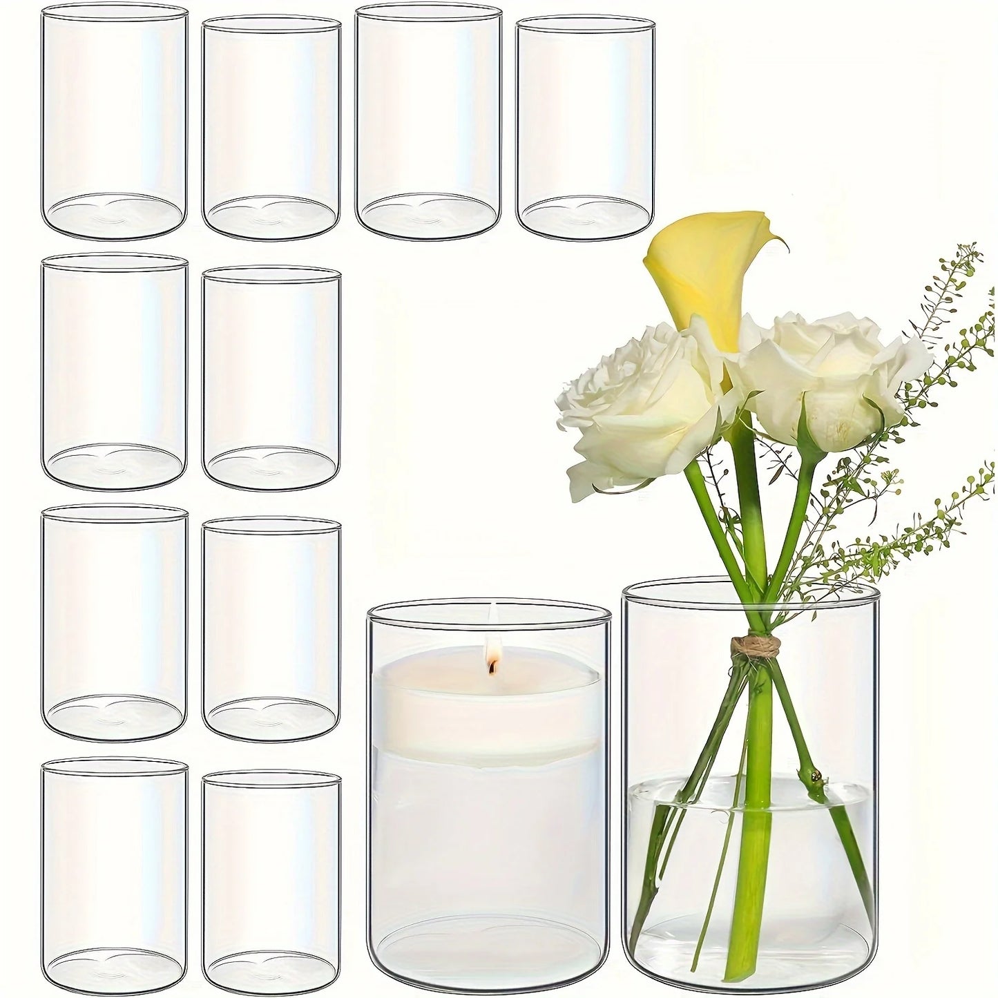 Glass Cylinder Vase 5.5 6 Inch Tall Clear Hurricane Candle Holder Wedding Decor