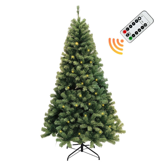 6 to 7 Ft Pre Lit Christmas Tree Hinged With LED Lights And 8 Lighting Modes