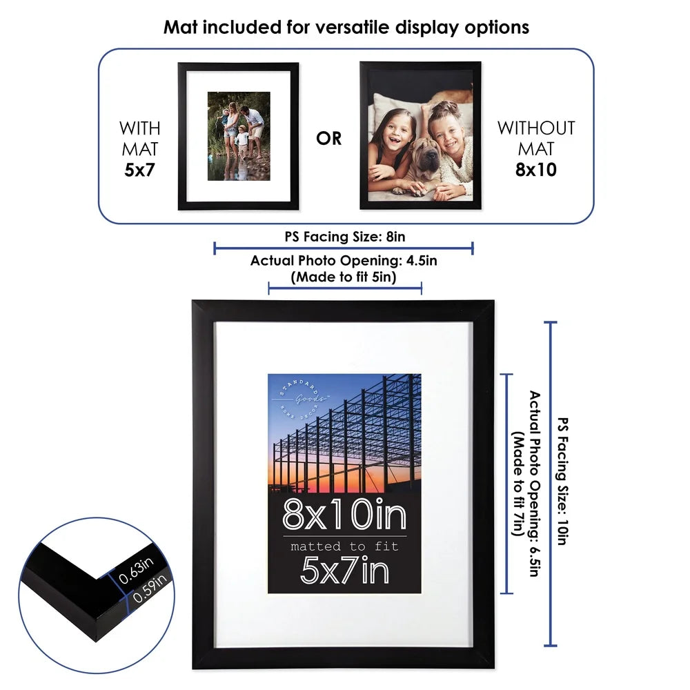 8x10 Matted To 5x7 Frame 5 Pack Black Thermoplastic Frames