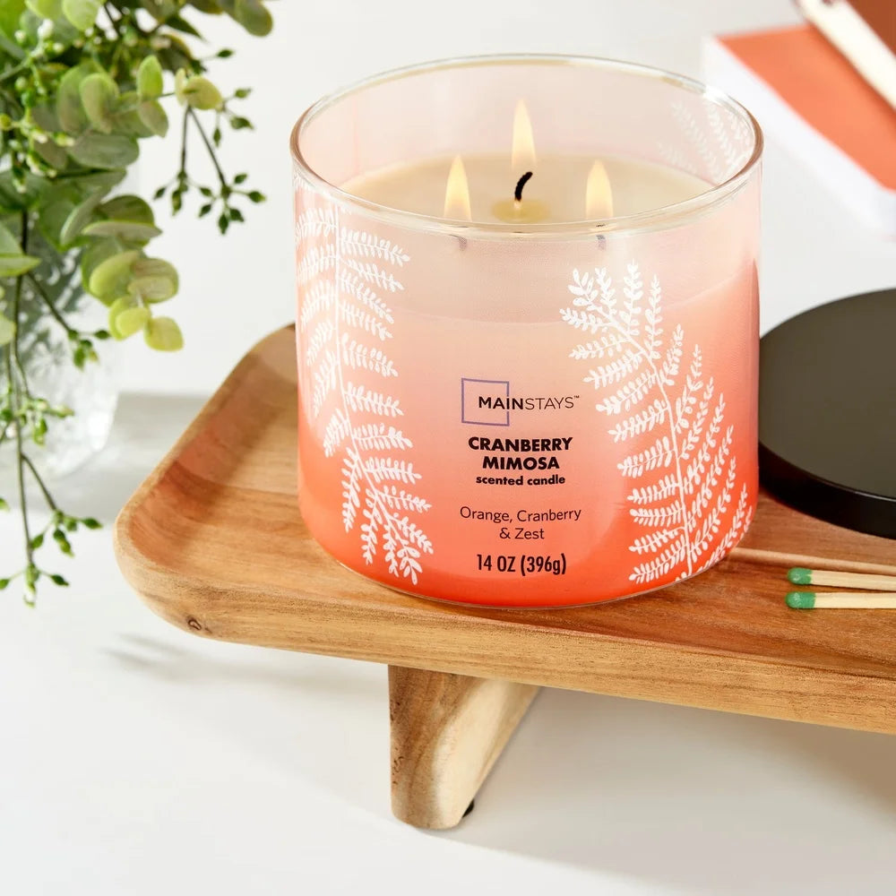 Three Wick Cranberry Mimosa Scented Jar Candle Paraffin Wax 65 Hour Burn Time