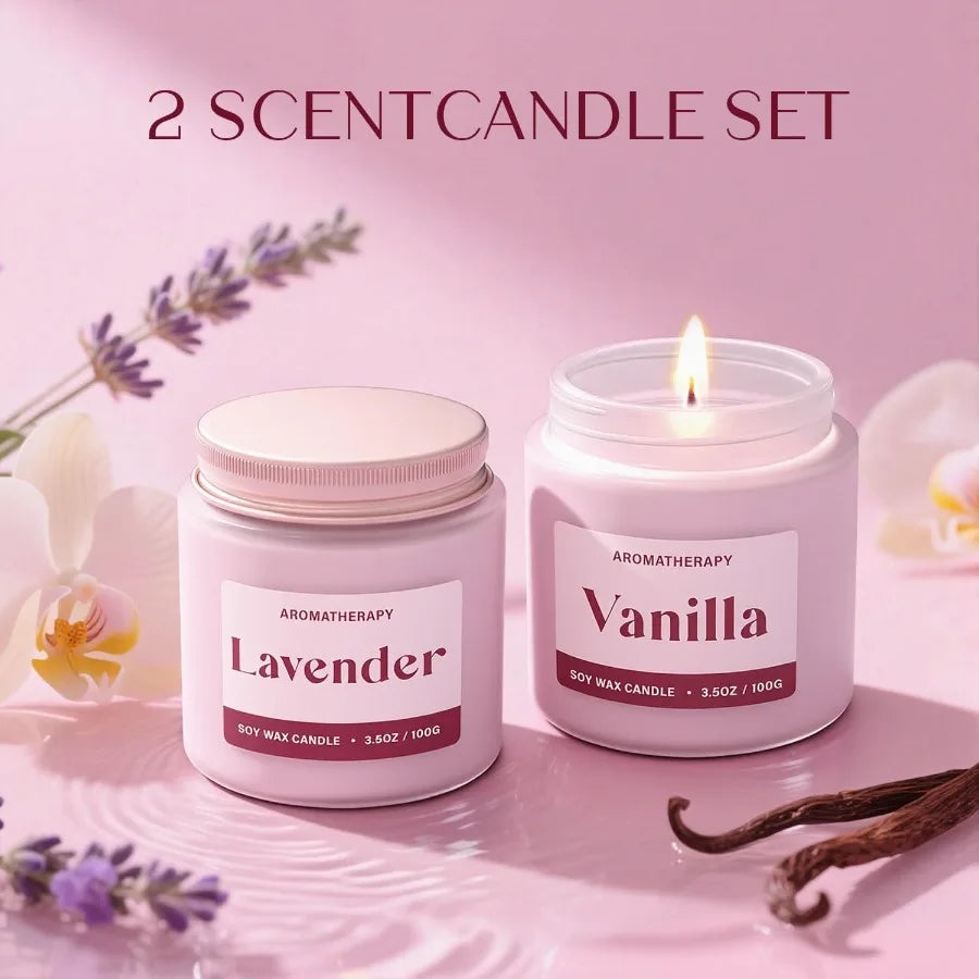Lavender Vanilla Scented Soy Candles Gift Set For Women 2 Pack Home Aromatherapy