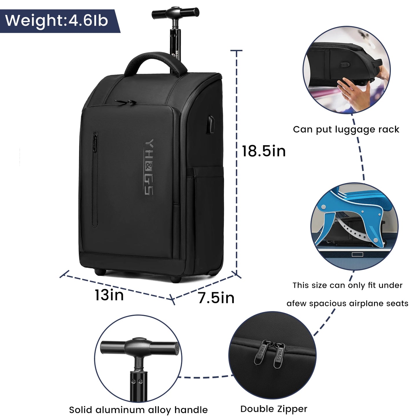 RUCYEN Rolling Backpack 15.6 Inch Laptop Water Resistant USB