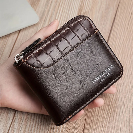 New Short Men Zipper Wallet With Coin Pocket Luxury Patchwork Stone Pattern Retro Purse Quality ID Card Holder For Men