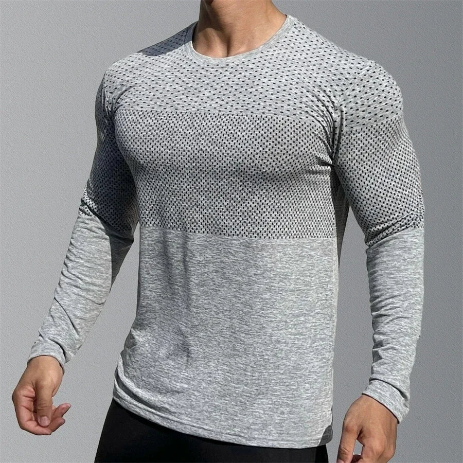 Men's Quick Dry Elastic Long Sleeve Sport Tee For Fitness Gym Training