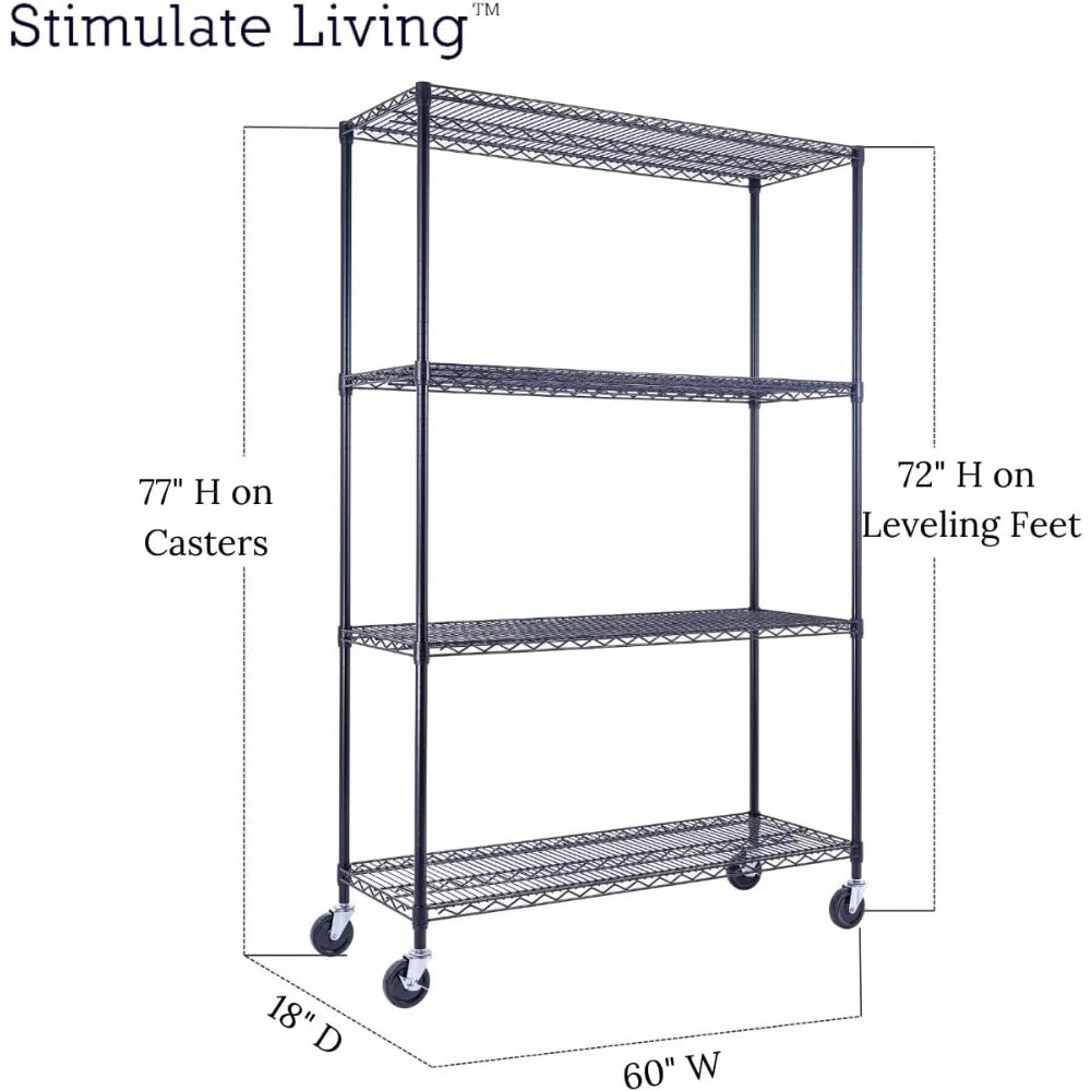 60x18x72 Black Heavy Duty 4 Tier Wire Shelving NSF 3200 Lbs Capacity