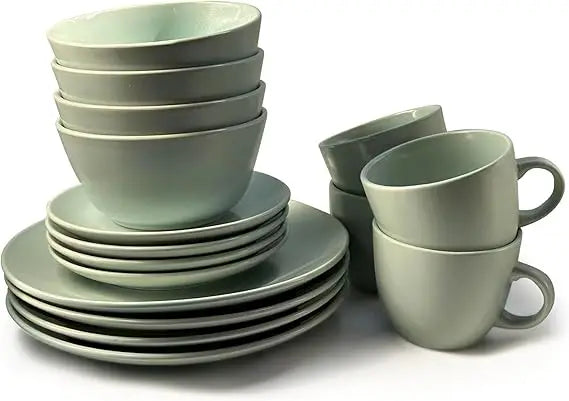 16-Piece Khakee Ceramic Dinner Set – Stoneware Plates, Bowls & Mugs – Modern Solid Colour Tableware for 4 – Microwave & Dishwash