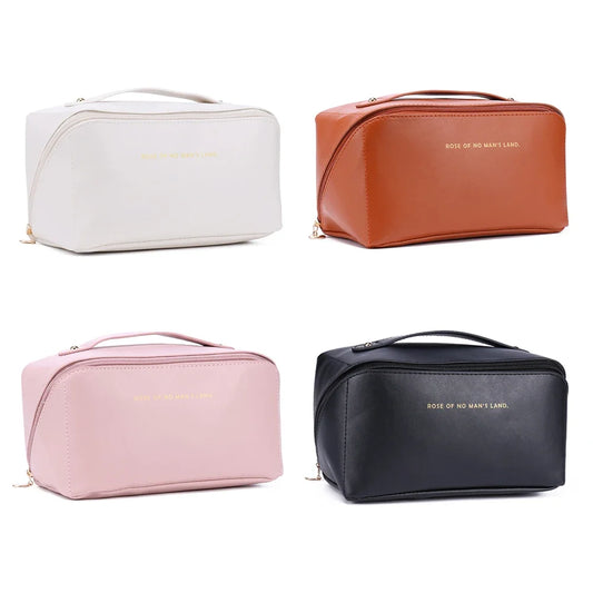 Women Large Capacity Leather Cosmetic Bag Travel Organizer