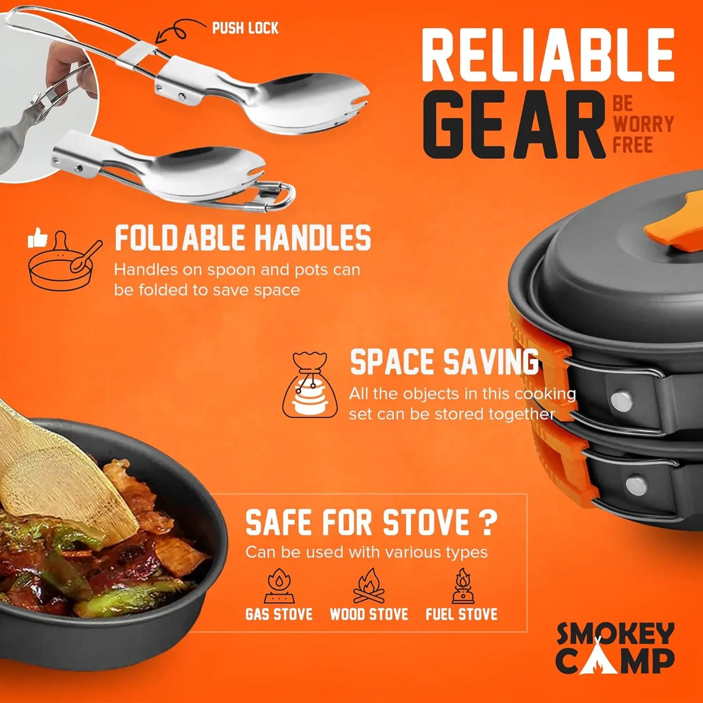 Camping Cookware Mess Kit Set with Stove - Backpacking Camping Pots and Pans Set All in One Non-Stick Camping Cooking Set Portab