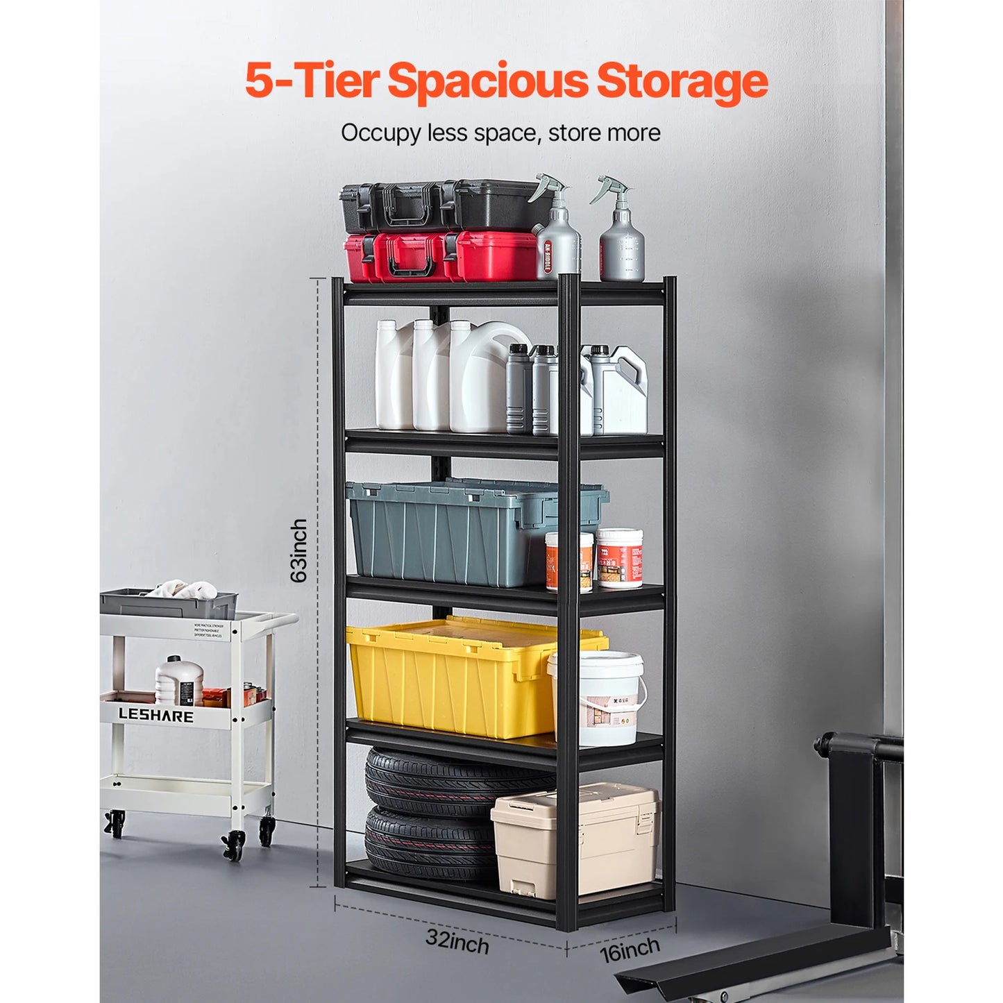 VEVOR Five Tier Garage Storage Shelves 2000 Pounds Adjustable Metal Rack