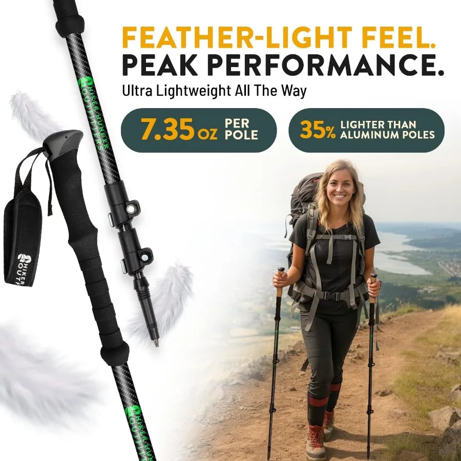 USA Brand 100 Percent Carbon Fiber Trekking Poles With Cork And EVA Foam Grips