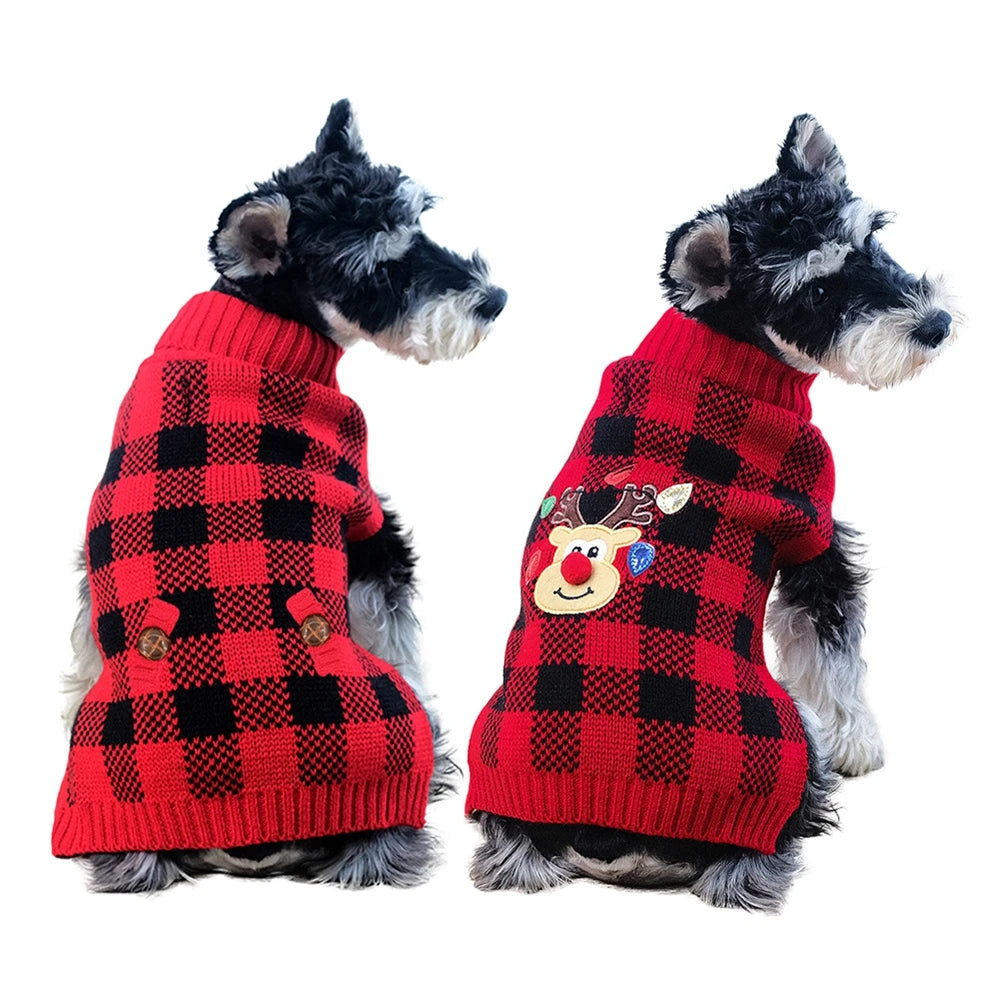 Plaid Knit Dog Sweater Turtleneck Warm Winter Coat For Small Medium Dogs Cats