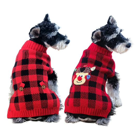 Plaid Knit Dog Sweater Turtleneck Warm Winter Coat For Small Medium Dogs Cats