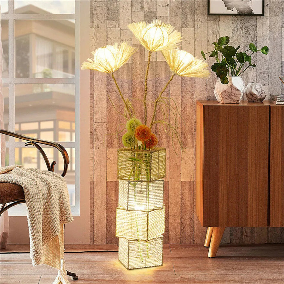 LUVODI Modern Decorative Floor Lamp LED Rattan Standing Light Tree Lantern