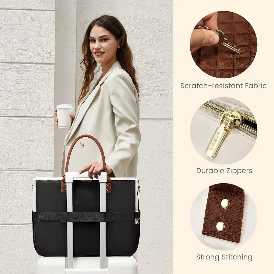 17 Inch Laptop Tote Bag For Women Professional Briefcase With Cup Holder Pockets
