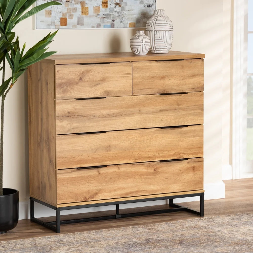 Modern 5 Drawer Storage Chest Engineered Wood Black Legs