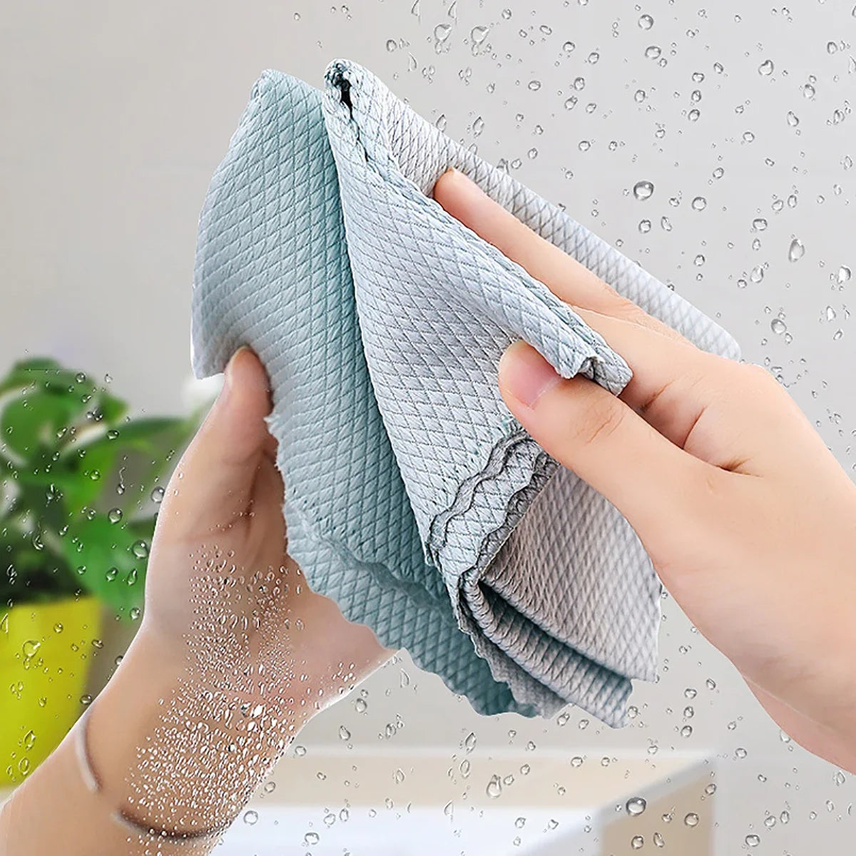Five Pieces Microfiber Fish Scale Dishcloths Absorbent For Kitchen And Glass