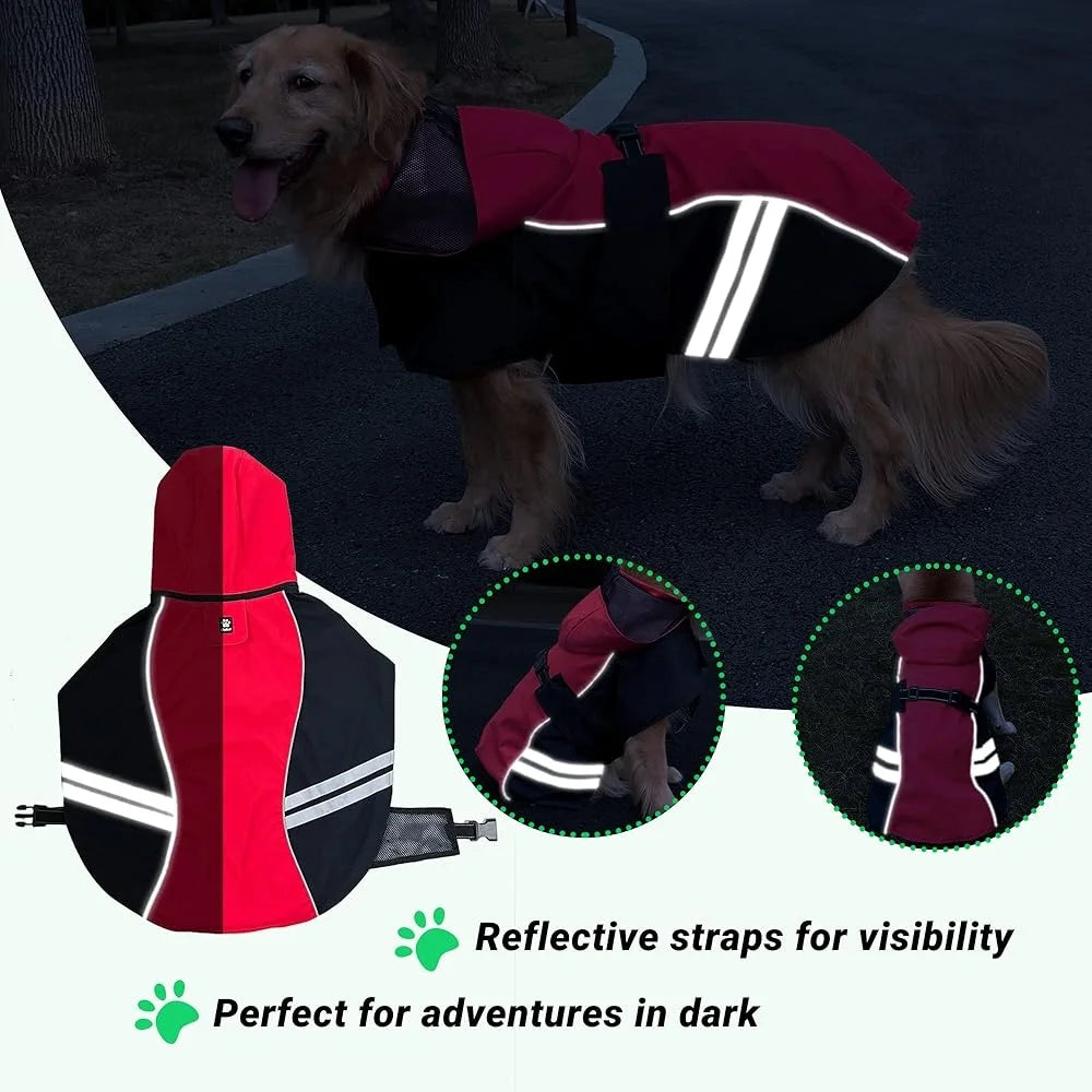Dog Raincoat Waterproof Full-Body Jacket Reflective Straps Lightweight Hooded Rainwear Medium Large Dogs Safety Outdoor Hiking