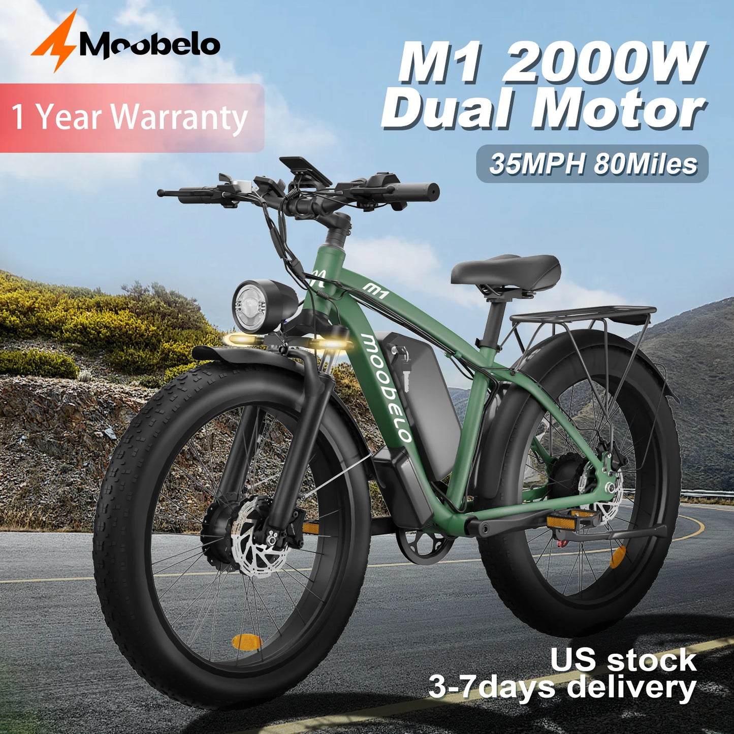 Moobelo M1 48V 2000W Dual Motor E Bike 26 Inch Fat Tires Front Suspension CE Certified Ideal For Snow Beach Urban Ebike