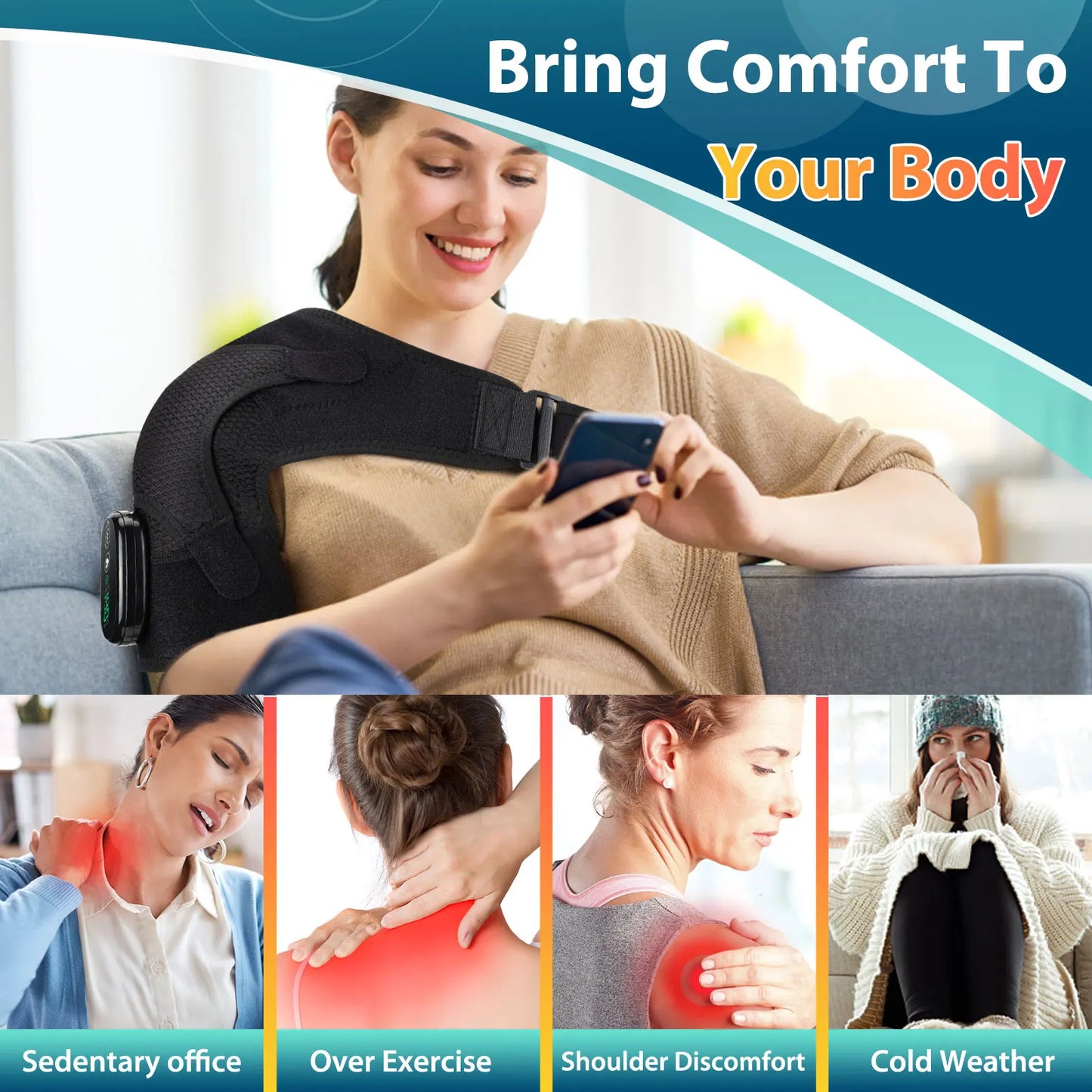 Electric Heating Shoulder Massager Brace With LED Control