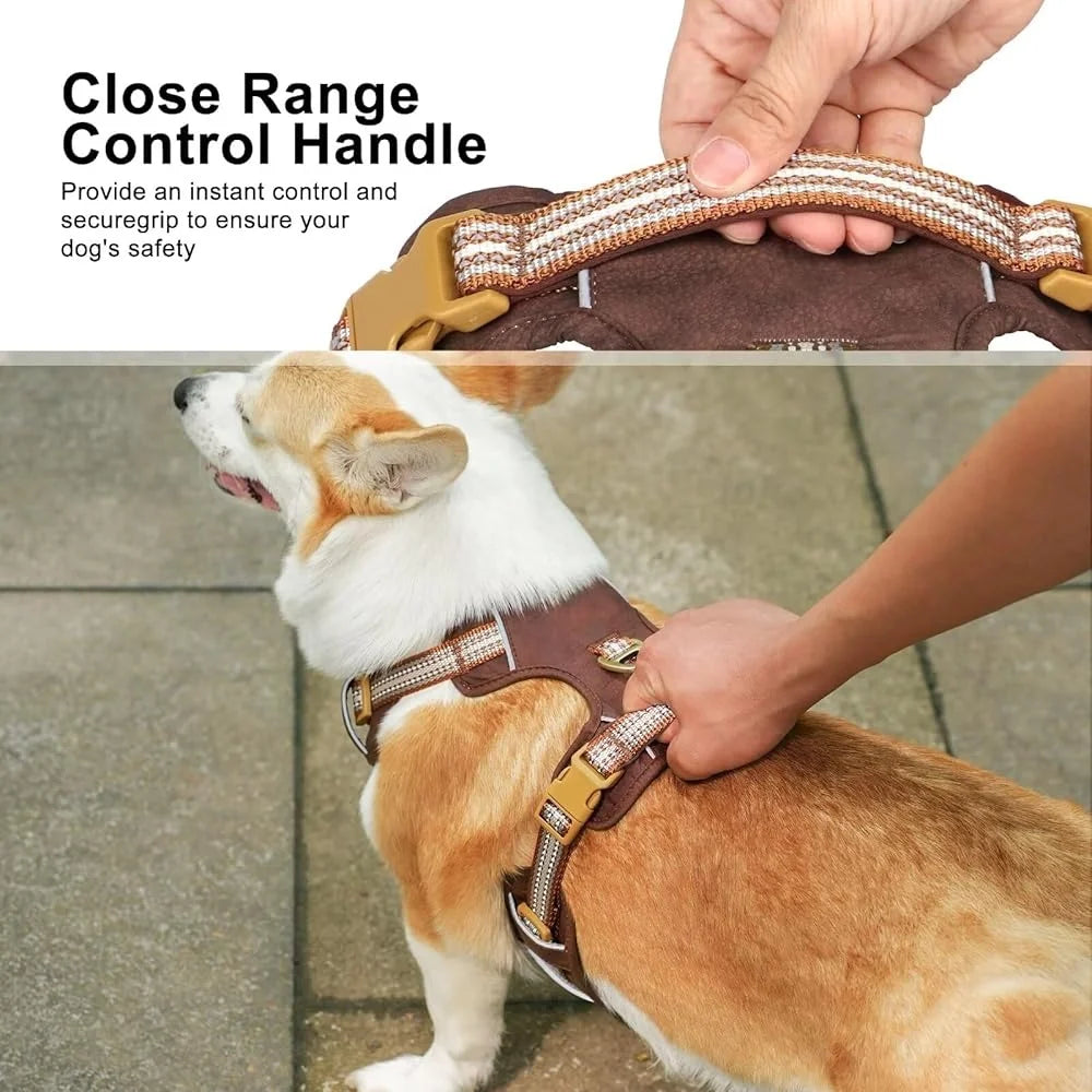 No Pull Reflective Soft Dog Harness Oxford Leather Vest