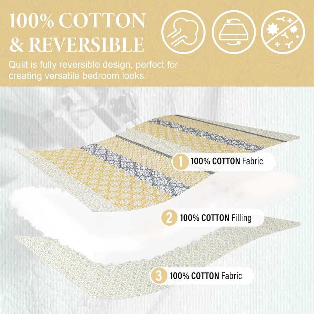 Cotton Floral Queen Quilt Set 100 Percent Cotton Patchwork Bedspread Reversi