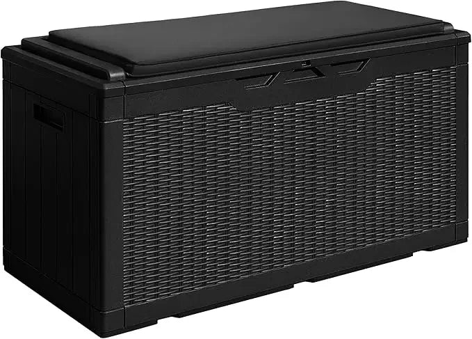 100 Gallon Waterproof Large Resin Deck Box Outdoor Storage Box Indoor Lockable Storage Container with Cushion for PatioFurniture