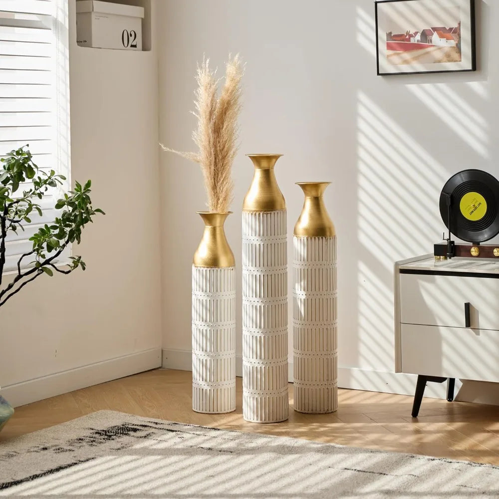 Gold Metal Vase Set of 3 Centerpiece Vases for Living Room
