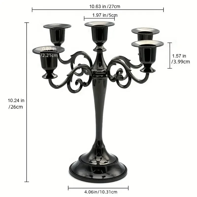 Five Arm Matte Black Candelabra Candle Holder Centerpiece