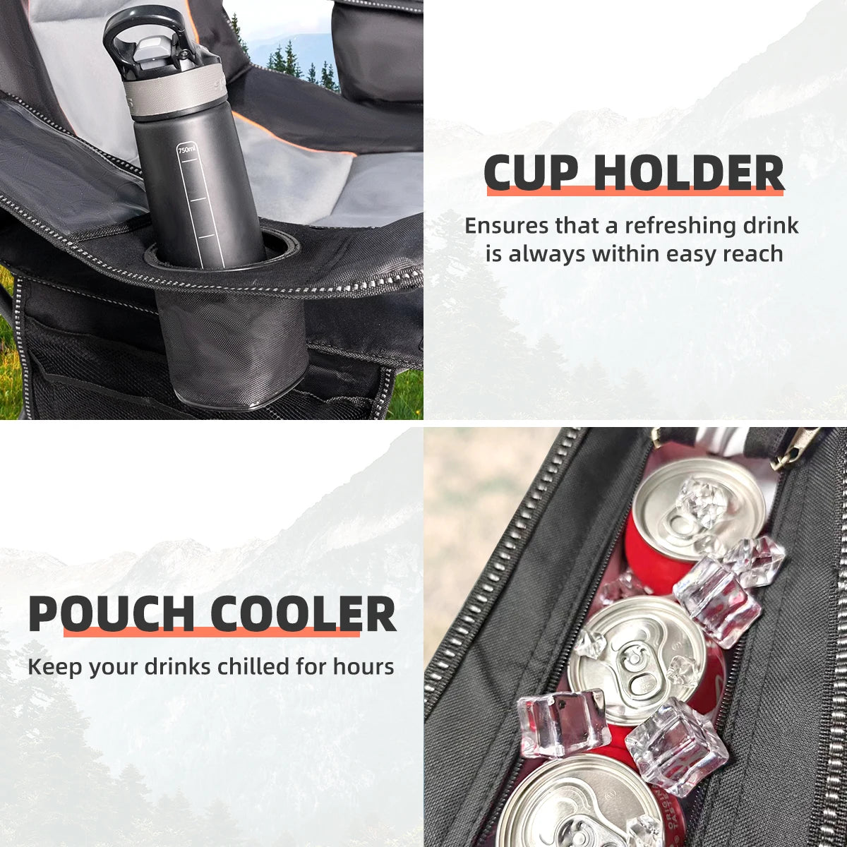 Tisetrail Oversized Camping Chair Folding With Cooler 500LBS