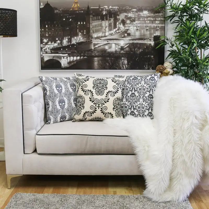 Black And White Skull Throw Pillow Day Of The Dead Decorative Cushion For Sofa