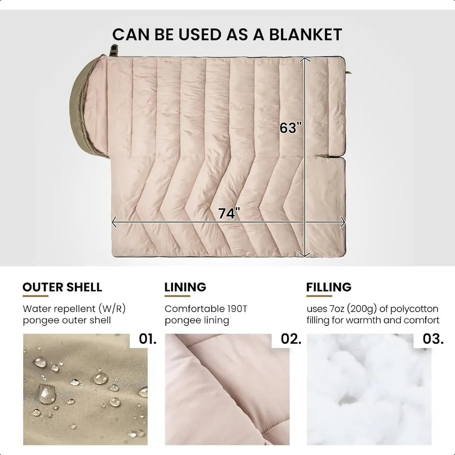 Trailnap 3 Season Extra Wide Cotton Sleeping Bag for Camping Backpacking Travel Outdoor Activities