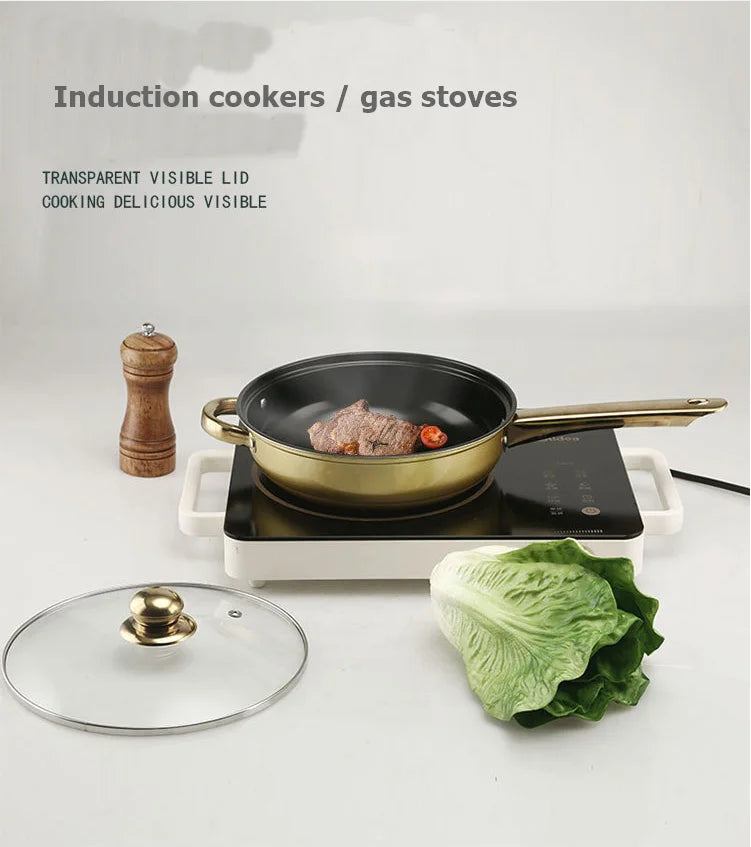 Stainless Steel Colored Cookware Set With Nonstick Pans And Gold Plated Handles For Soup Pots And Milk Pots Kitchenware