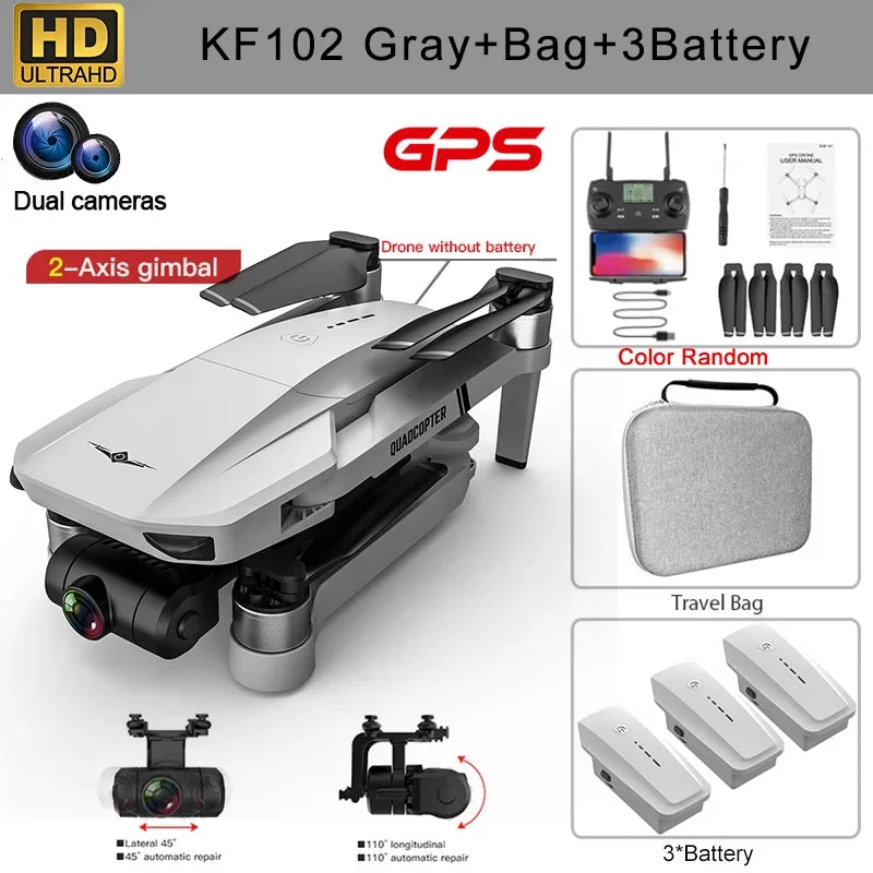 KF102 GPS Drone With 4K 8K Camera 2 Axis Gimbal Foldable Brushless Quadcopter