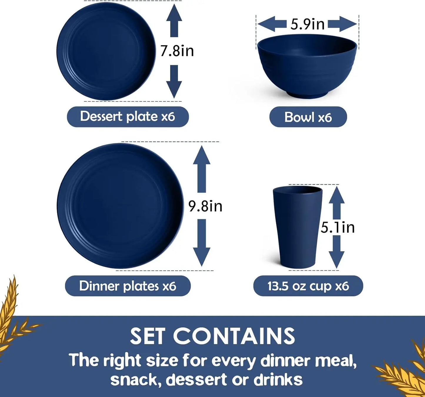 24 Piece Wheat Straw Plastic Dinnerware Set Service for 6