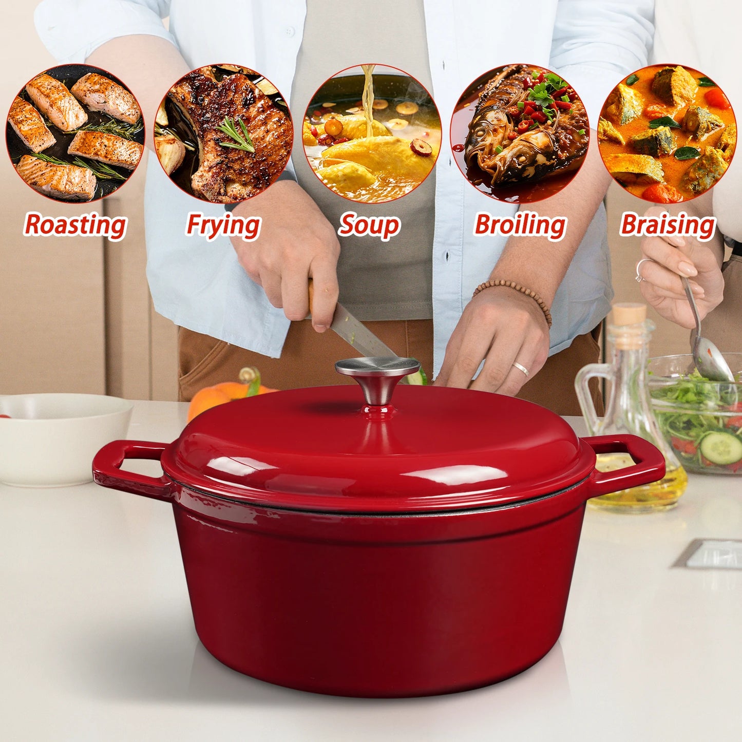 Enameled Cast Iron Dutch Oven 4.7 Qt With Lid Round Enamel Pot for Bread Baking Nonstick Enamel Coating