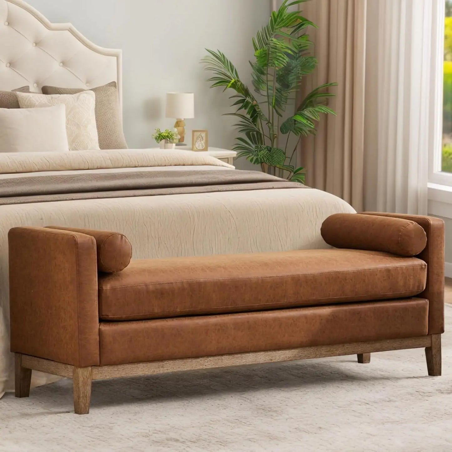 66 Inch King Size Leather Bed Bench Upholstered Stool